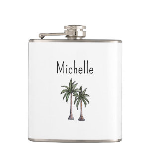 Tropical Coastal Beach Palm Trees Simple Flask