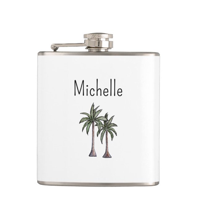 Tropical Coastal Beach Palm Trees Simple  Flask (Front)