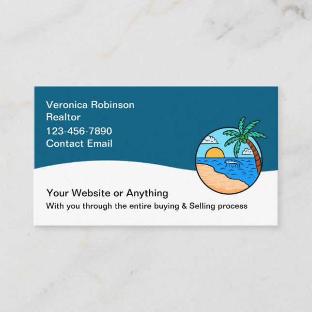 Tropical Coastal Beach Realtor Business Card (Front)