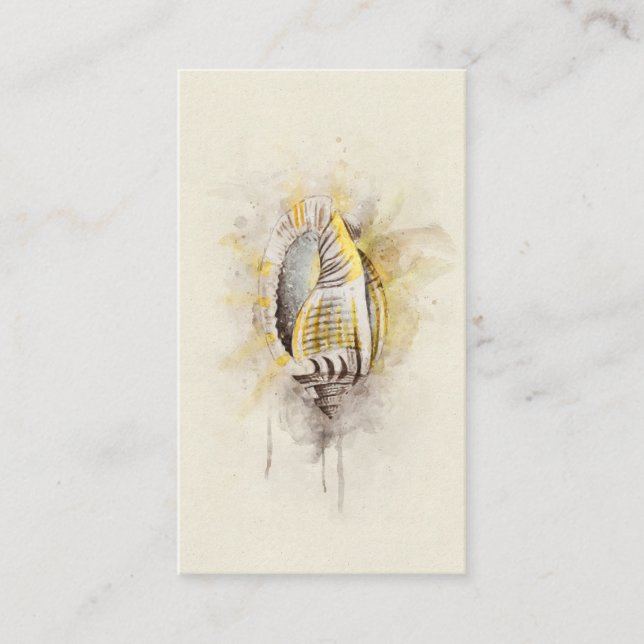 Tropical Coastal Beach Sea Shell Watercolor Business Card (Front)