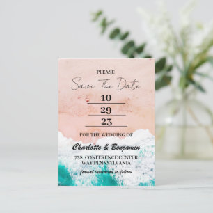 Tropical Coastal Beach Sea Wedding Save the Date Postcard