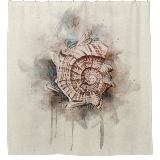 Tropical Coastal Beach Seashell Painting Shower Curtain (Front)