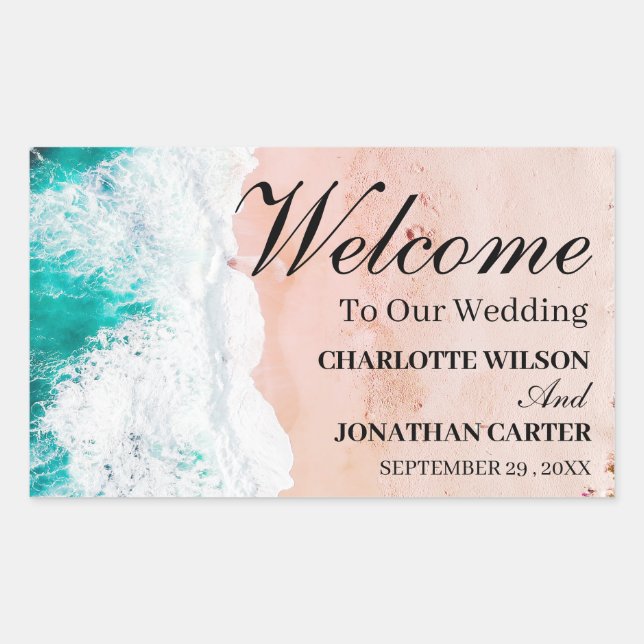 Tropical Coastal Beach wedding Welcome Bag  Rectangular Sticker (Front)
