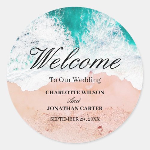 Tropical Coastal Beach Wedding Welcome Classic Round Sticker