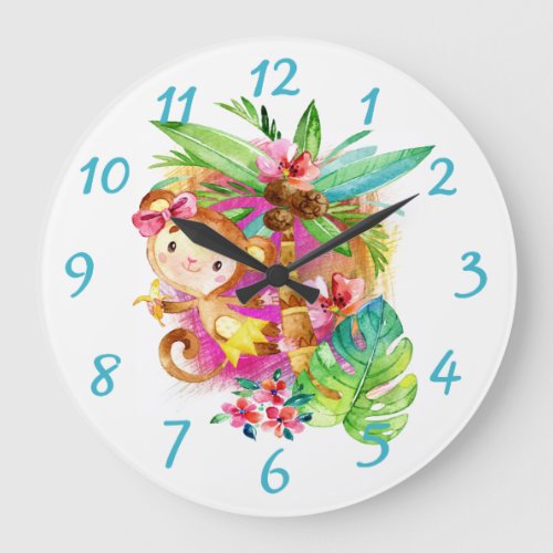 Tropical Coastal Child Monkey  Large Clock