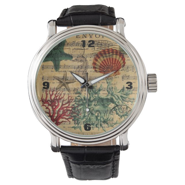 tropical coastal coral seashells seahorse starfish watch (Front)
