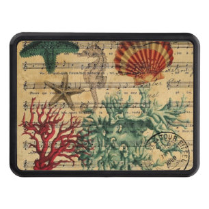 tropical coastal coral seashells seahorse tow hitch cover
