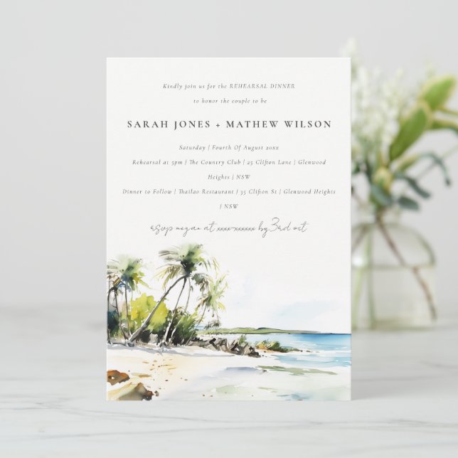 Tropical Coastal Destination Rehearsal Dinner Invitation (Standing Front)