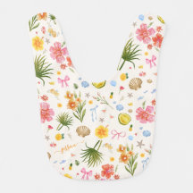 Tropical Coastal Hand Drawn Flowers Seashells Name