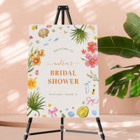 Tropical Coastal Hand Drawn Flowers & Shells Sign