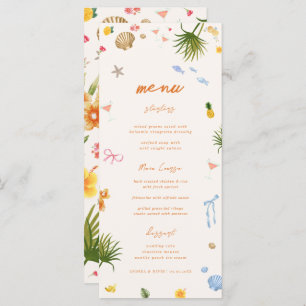 Tropical Coastal Hand Drawn Flowers Shells Wedding Menu