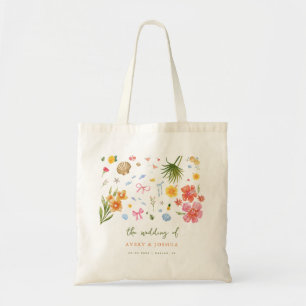 Tropical Coastal Hand Drawn Flowers Shells Wedding Tote Bag