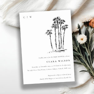 Tropical Coastal Palm Tree Sketch Baby Shower Invitation