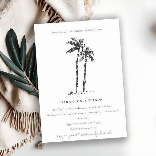 Tropical Coastal Palm Tree Sketch Couples Shower Invitation