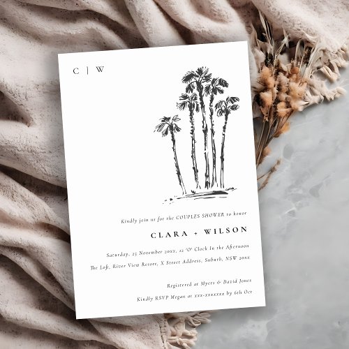 Tropical Coastal Palm Tree Sketch Couples Shower Invitation