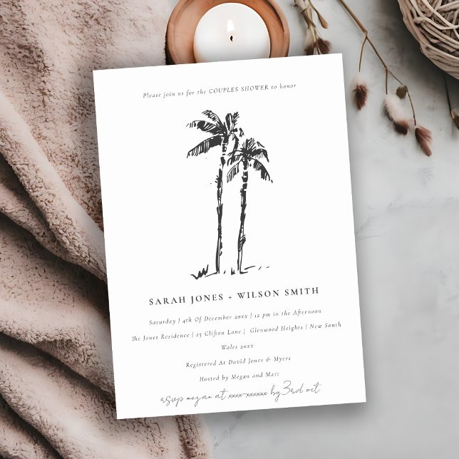 Tropical Coastal Palm Tree Sketch Couples Shower Invitation (Creator Uploaded)