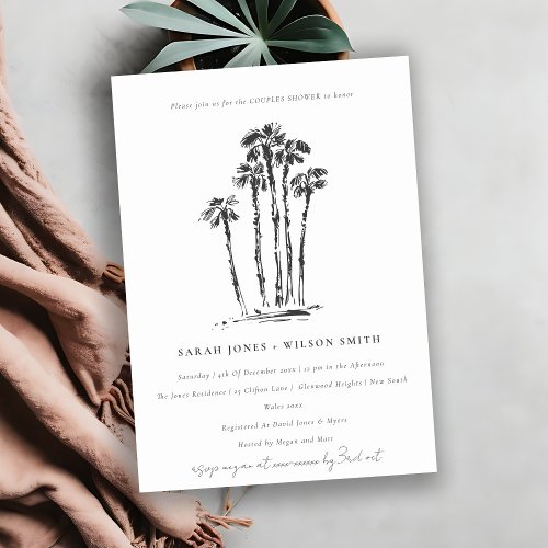 Tropical Coastal Palm Tree Sketch Couples Shower Invitation