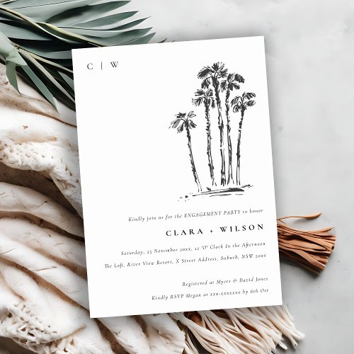 Tropical Coastal Palm Tree Sketch Engagement Invitation