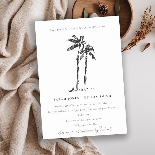 Tropical Coastal Palm Tree Sketch Engagement  Invitation