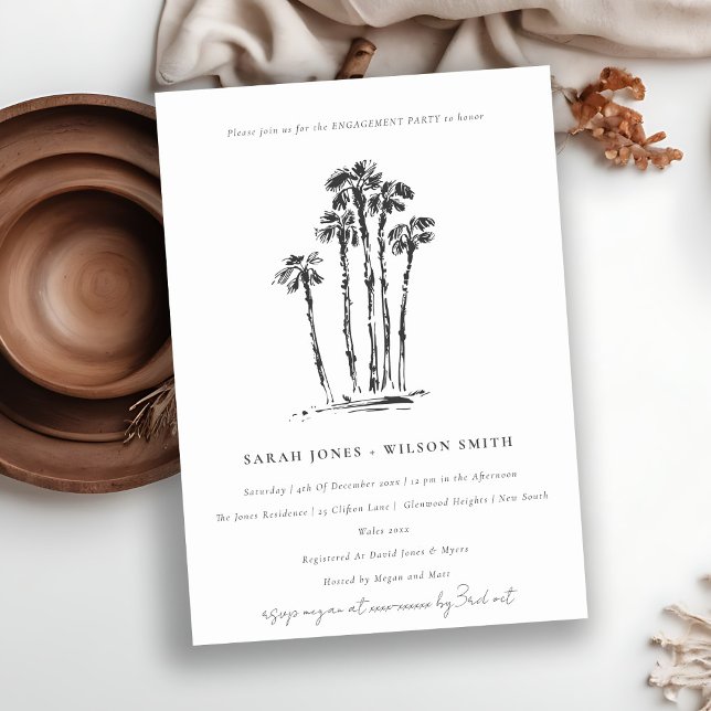Tropical Coastal Palm Tree Sketch Engagement  Invitation (Creator Uploaded)