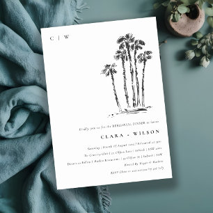 Tropical Coastal Palm Tree Sketch Rehearsal Dinner Invitation