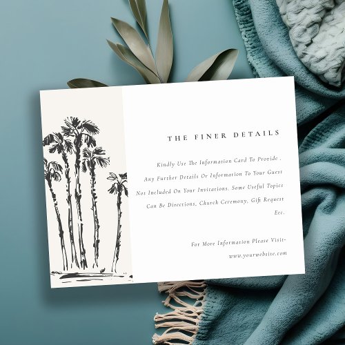 Tropical Coastal Palm Tree Sketch Wedding Details Enclosure Card