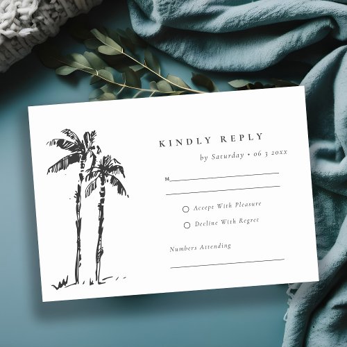 Tropical Coastal Palm Tree Sketch Wedding Details RSVP Card