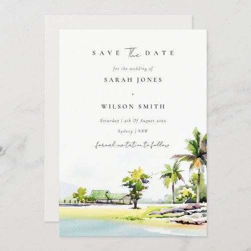 Tropical Coastal Palm Trees Save The Date Card