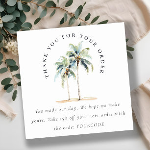 Tropical Coastal Palm Trees Thank Your For Order Square Business Card