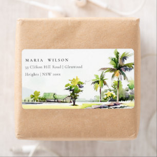 Tropical Coastal Palm Trees Watercolor Address Label