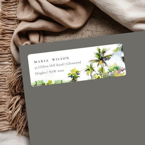 Tropical Coastal Palm Trees Watercolor Address Label