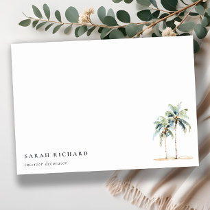 Tropical Coastal Palm Trees Watercolor Blue Green Note Card