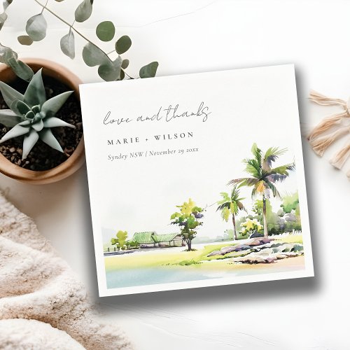 Tropical Coastal Palm Trees Watercolor Wedding Napkins