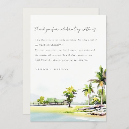 Tropical Coastal Palm Trees Watercolor Wedding Thank You Card