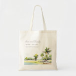 Tropical Coastal Palm Trees Watercolor Wedding Tote Bag<br><div class="desc">Tropical Coastal Palm Trees Watercolor Theme Collection.- it's an elegant script watercolor Illustration of coastal paradise, beach palm trees, cottage- lively green in color, with the backdrop of dusky blue mountain range. Perfect for your Coastal Hawaiian & Mexican destination wedding & parties. It’s very easy to customize, with your personal...</div>