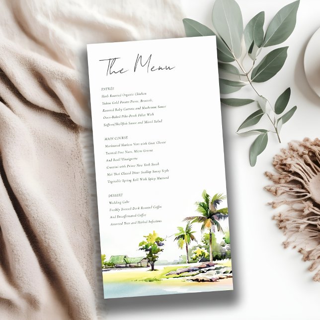 Tropical Coastal Palm Trees Wedding Menu Card (Creator Uploaded)