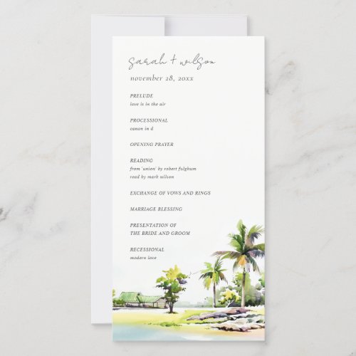 Tropical Coastal Palm Trees Wedding Program Card