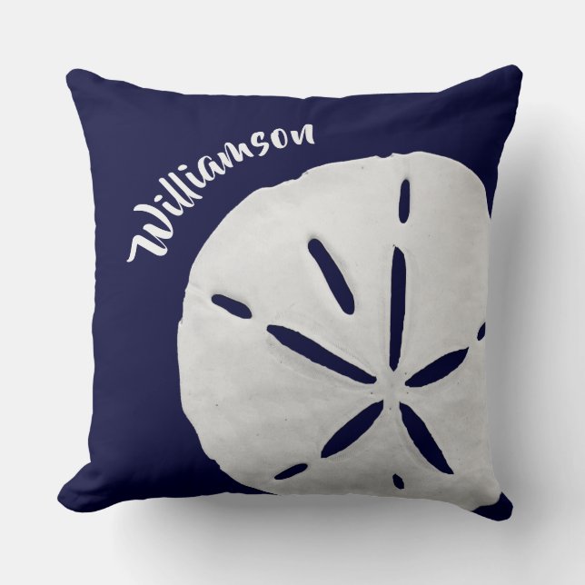Tropical Coastal Sand Dollar Navy Blue Beach  Throw Pillow (Front)