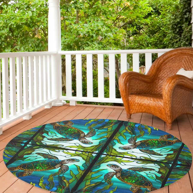 Tropical Coastal Sea Turtle Round Rug (Creator Uploaded)