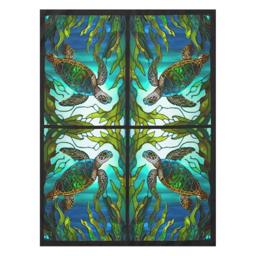 Tropical Coastal Sea Turtle Teal  Stained Glass Tablecloth