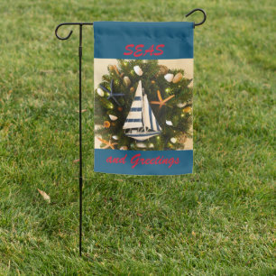 Tropical Coastal 'SEAS and Greetings' Christmas Garden Flag