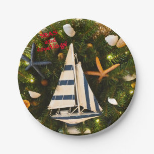 Tropical Coastal 'SEAS and Greetings' Christmas Paper Plates