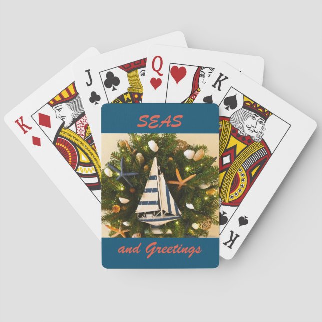 Tropical Coastal 'SEAS and Greetings' Christmas Poker Cards (Back)