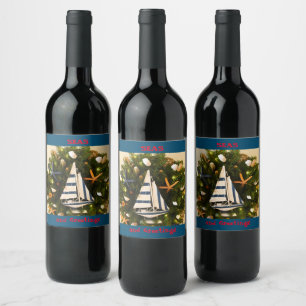 Tropical Coastal 'SEAS and Greetings' Christmas Wine Label