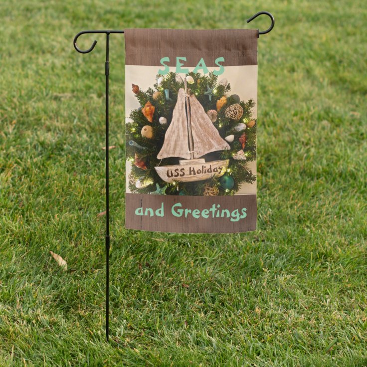 Tropical Coastal SEAS & Greetings Beach Christmas Garden Flag | Zazzle