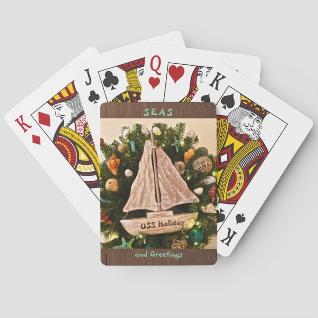 Tropical Coastal SEAS & Greetings Beach Christmas Poker Cards (Back)