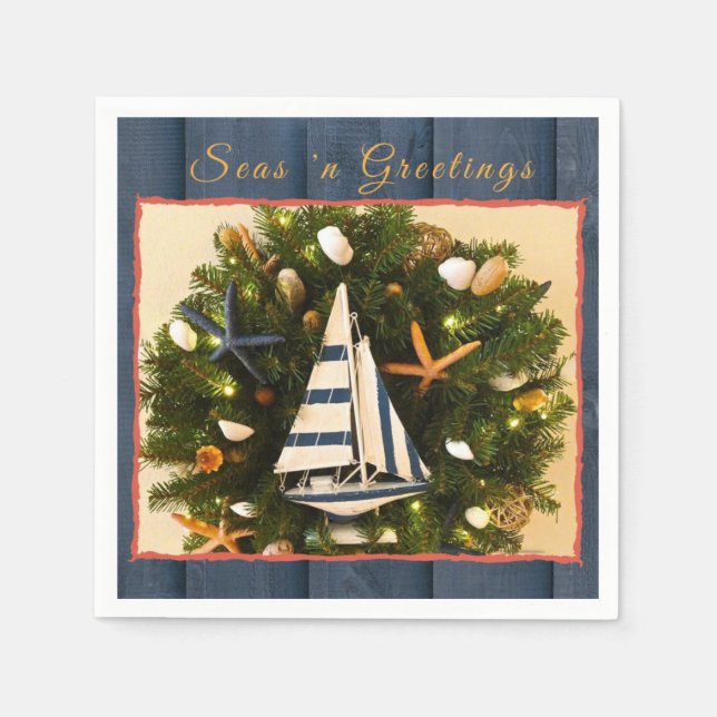 Tropical Coastal Seas 'n Greetings Christmas Napkins (Front)