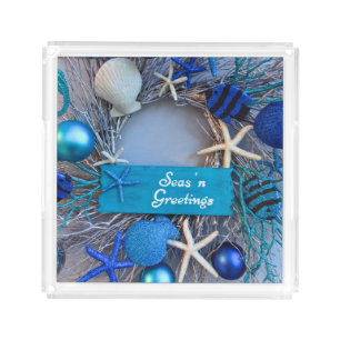 Tropical Coastal Seashell Holiday Christmas Acrylic Tray