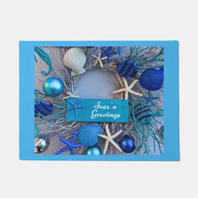 Tropical Coastal Seashell Holiday Christmas Doormat (Front)