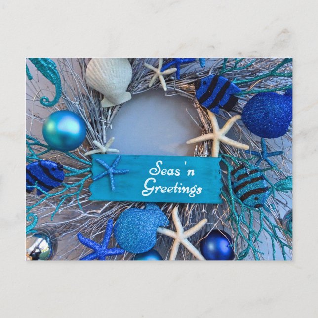 Tropical Coastal Seashell Holiday Christmas Postcard (Front)